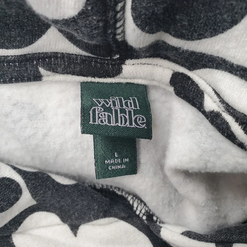 Wild Fable‎ Women's Hoodie Flower Pattern Black White Pullover - Picture 10 of 11
